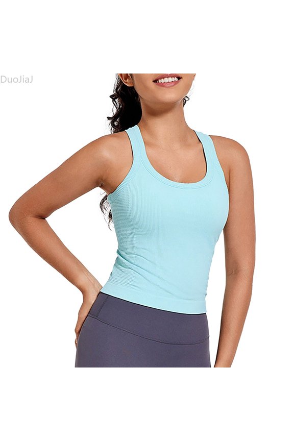 Womens Seamless Sports Tank, Racerback with Bust Design Workout Top Blue M