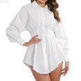 thumbnail image 1 of DuoJiaJ Womens Shirt Dress, Lapel Collar Long Sleeve Slim Fit White XS-2XL, 1 of 7