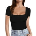 thumbnail image 1 of DuoJiaJ Womens Short Sleeve Long Sleeve Square Neck T Shirts Tops Tees Women’s Crop Tops Black, 1 of 5