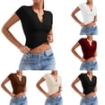 thumbnail image 1 of DuoJiaJ Womens Short Sleeve Top, V Neck Slim Fit Yoga Athletic Tee Brown S, 1 of 5