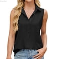thumbnail image 1 of DuoJiaJ Womens Sleeveless Button Down Shirt Tops V Neck Business Casual Collared Blouses Tank Top Black L, 1 of 5