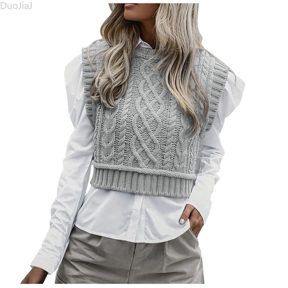 DuoJiaJ Womens Sleeveless Knit Vest, Pullover Solid Color Casual Sweater Gray S