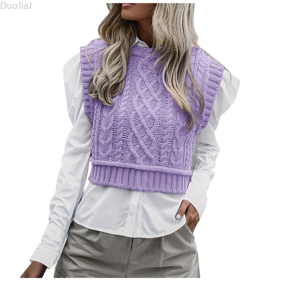 DuoJiaJ Womens Sleeveless Knit Vest, Pullover Solid Color Casual Sweater Purple S
