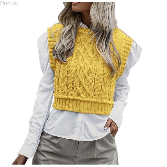 DuoJiaJ Womens Sleeveless Knit Vest, Pullover Solid Color Casual Sweater Yellow S