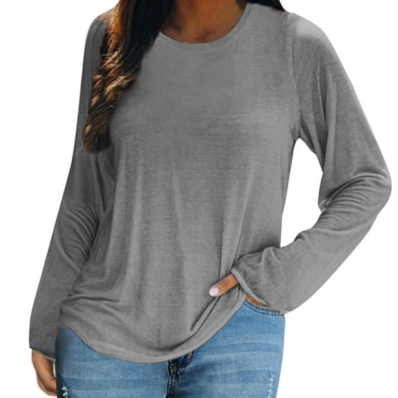 DuoJiaJ Womens Solid T Shirts Long Sleeve Crew Neck Shirts Basic Tee Tops Blouse Women's Shirts Gray M