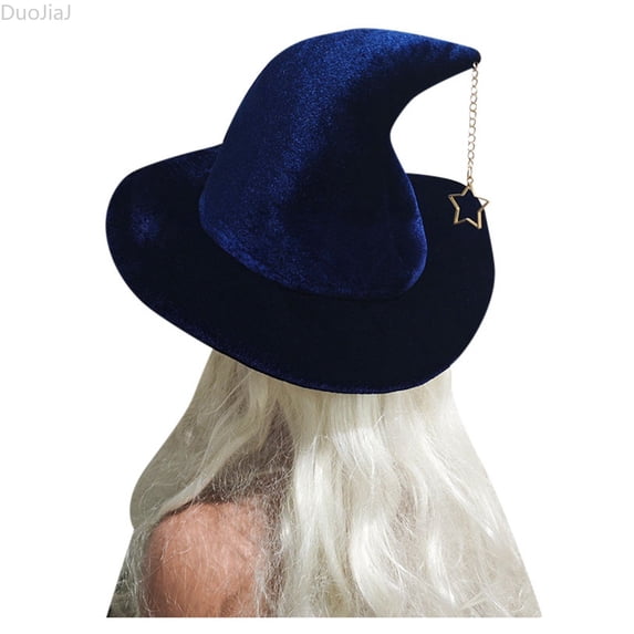 DuoJiaJ Womens Star Pendant Witch Hat, Wizard Cap Party Dress Up Blue Sizes One Size