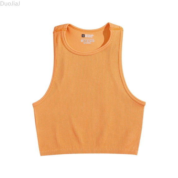 DuoJiaJ Womens Summer Casual Fashion Sleeveless Short Cropped Navel Tank Top Women Workout Tank Tops Yellow M