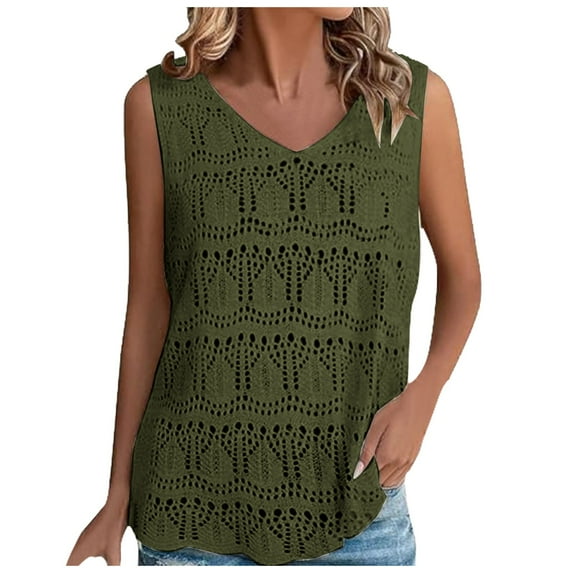 DuoJiaJ Womens Summer Tank Top For Women 2025 Trendy V Neck Crochet Sleeveless Shirts Sweater Vest Women’s Basic Tank Tops