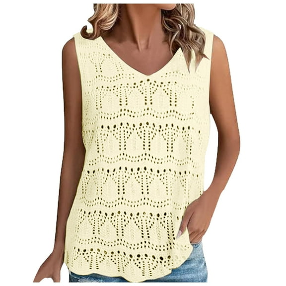 DuoJiaJ Womens Summer Tank Top For Women 2025 Trendy V Neck Crochet Sleeveless Shirts Sweater Vest Women’s Basic Tank Tops