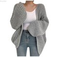 thumbnail image 1 of DuoJiaJ Womens Thick Knit Cardigan, Open Front Balloon Sleeve Loose Solid Gray One Size, 1 of 5