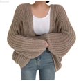 thumbnail image 1 of DuoJiaJ Womens Thick Knit Cardigan, Open Front Balloon Sleeve Loose Solid Yellow One Size, 1 of 5