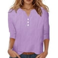 thumbnail image 1 of DuoJiaJ Womens Tops 3/4 Sleeve V Neck Button Down Shirts Business Casual Outfit Basic Tees Summer Top Purple XL, 1 of 5