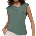 thumbnail image 1 of DuoJiaJ Womens Tops Dressy Casual Cap Sleeve Asymmetrical V Neck Work Shirts Blouses Women's Linen Shirts Green M, 1 of 4