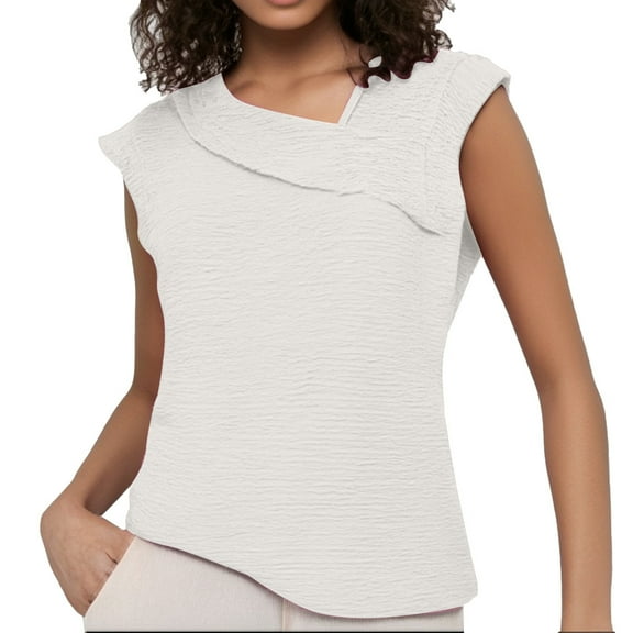 DuoJiaJ Womens Tops Dressy Casual Cap Sleeve Asymmetrical V Neck Work Shirts Blouses Women's Linen Shirts White L