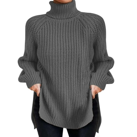 DuoJiaJ Womens Turtleneck Oversized Sweater Batwing Chunky Pullover Sweater Casual Fall Loose Knit Jumper Top Gray L