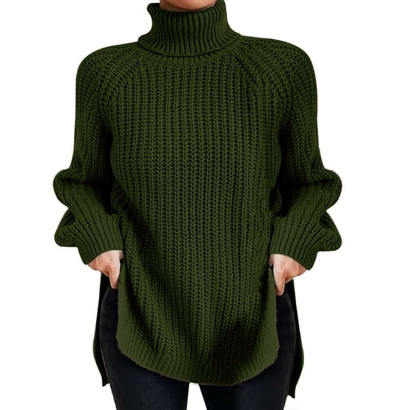 DuoJiaJ Womens Turtleneck Oversized Sweater Batwing Chunky Pullover Sweater Casual Fall Loose Knit Jumper Top Green L