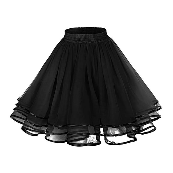 DuoJiaJ Womens Tutu A-Line Skirts Layered Classic Pleated Skirt High Waist Adults Dance Skirts,Black One Size