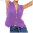 thumbnail image 1 of DuoJiaJ Womens V Neck Sweater Vest, Sleeveless Button Down Loose Tops Purple L, 1 of 5