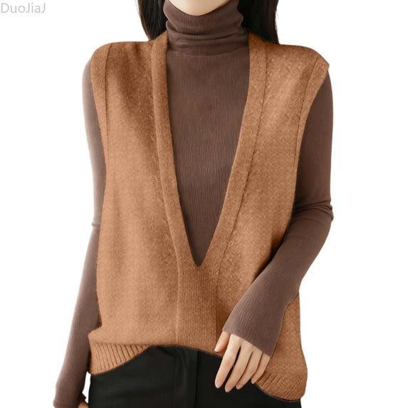 DuoJiaJ Womens V Neck Sweater Vest, Sleeveless Pullover Layering Casual Gold M
