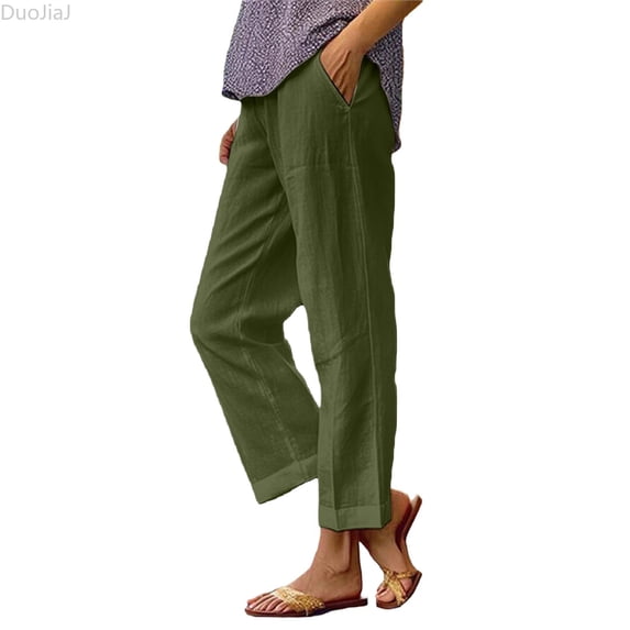 DuoJiaJ Womens Wide Leg Pants, Elastic Waist Breathable Casual Trousers Green XL