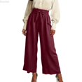 thumbnail image 1 of DuoJiaJ Womens Wide Leg Pants, High Waist with Pockets Tie Front Loose Red S, 1 of 2