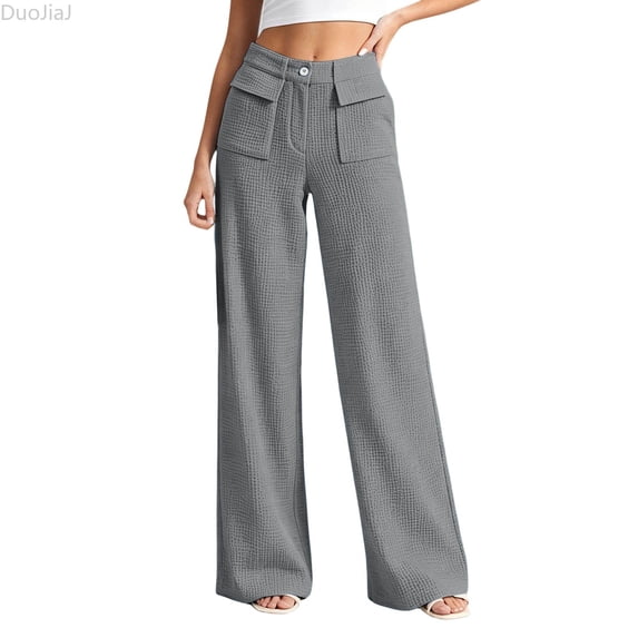 DuoJiaJ Womens Wide Leg Pants, Knit High Waist Relaxed Casual Trousers Gray XXL