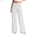 thumbnail image 1 of DuoJiaJ Womens Wide Leg Pants, Knit High Waist Relaxed Casual Trousers White M, 1 of 5