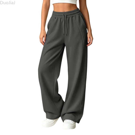 DuoJiaJ Womens Wide Leg Pants, Soft Stretch Travel Ready Casual Bottoms Gray S