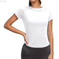thumbnail image 1 of DuoJiaJ Womens Workout Top, Slim Fit Crew Neck Short Sleeve Activewear White L, 1 of 5