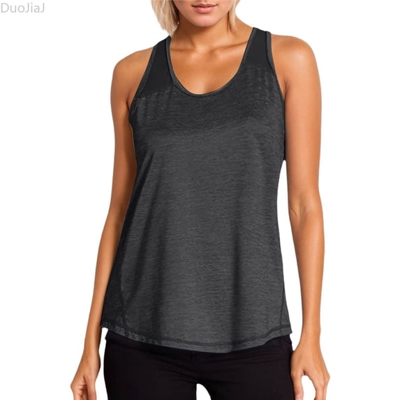 DuoJiaJ Womens Workout Tops for Women Racerback Tank Tops Mesh Yoga Shirts Athletic Running Tank Tops Sleeveless Gym Clothes Gray L