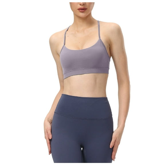 DuoJiaJ Womens Y Back Sports Bra Padded Racerback Low Impact Spaghetti Thin Strap Workout Yoga Bra Bras for Women Gray