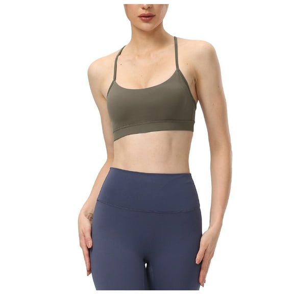 DuoJiaJ Womens Y Back Sports Bra Padded Racerback Low Impact Spaghetti Thin Strap Workout Yoga Bra Bras for Women Green