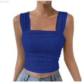 thumbnail image 1 of DuoJiaJ Womens Y2K Crop Top, Square Neck Sleeveless Solid Color Vest Blue S, 1 of 7