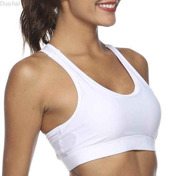 DuoJiaJ Womens Yoga Sports Bra, Racerback with Pocket Athletic Top White L