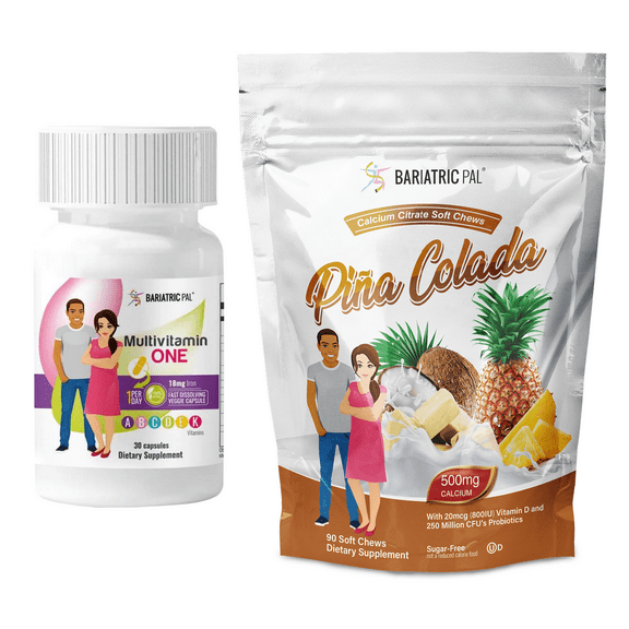 Duodenal Switch Vitamin Pack - Capsules Size: 1-Month Supply, BariatricPal Multivitamin ONE: Capsule with 18mg Iron, BariatricPal Calcium Citrate Soft Chews: Piña Colada
