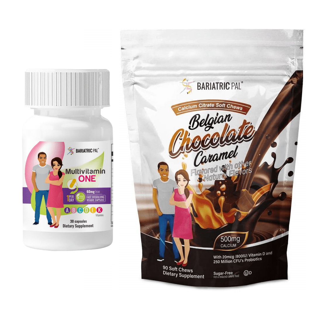Duodenal Switch Vitamin Pack - Capsules Size: 1-Month Supply, BariatricPal Multivitamin ONE: Capsule with 60mg Iron, BariatricPal Calcium Citrate Soft Chews: Belgian Chocolate Caramel