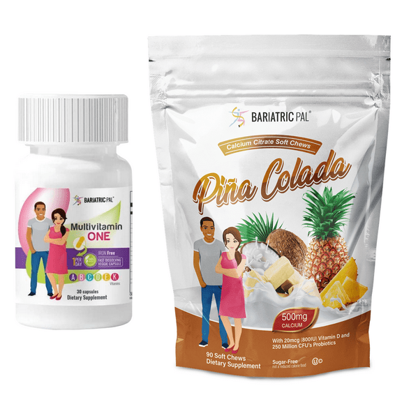 Duodenal Switch Vitamin Pack - Capsules Size: 1-Month Supply, BariatricPal Multivitamin ONE: Capsule - Iron Free, BariatricPal Calcium Citrate Soft Chews: Piña Colada