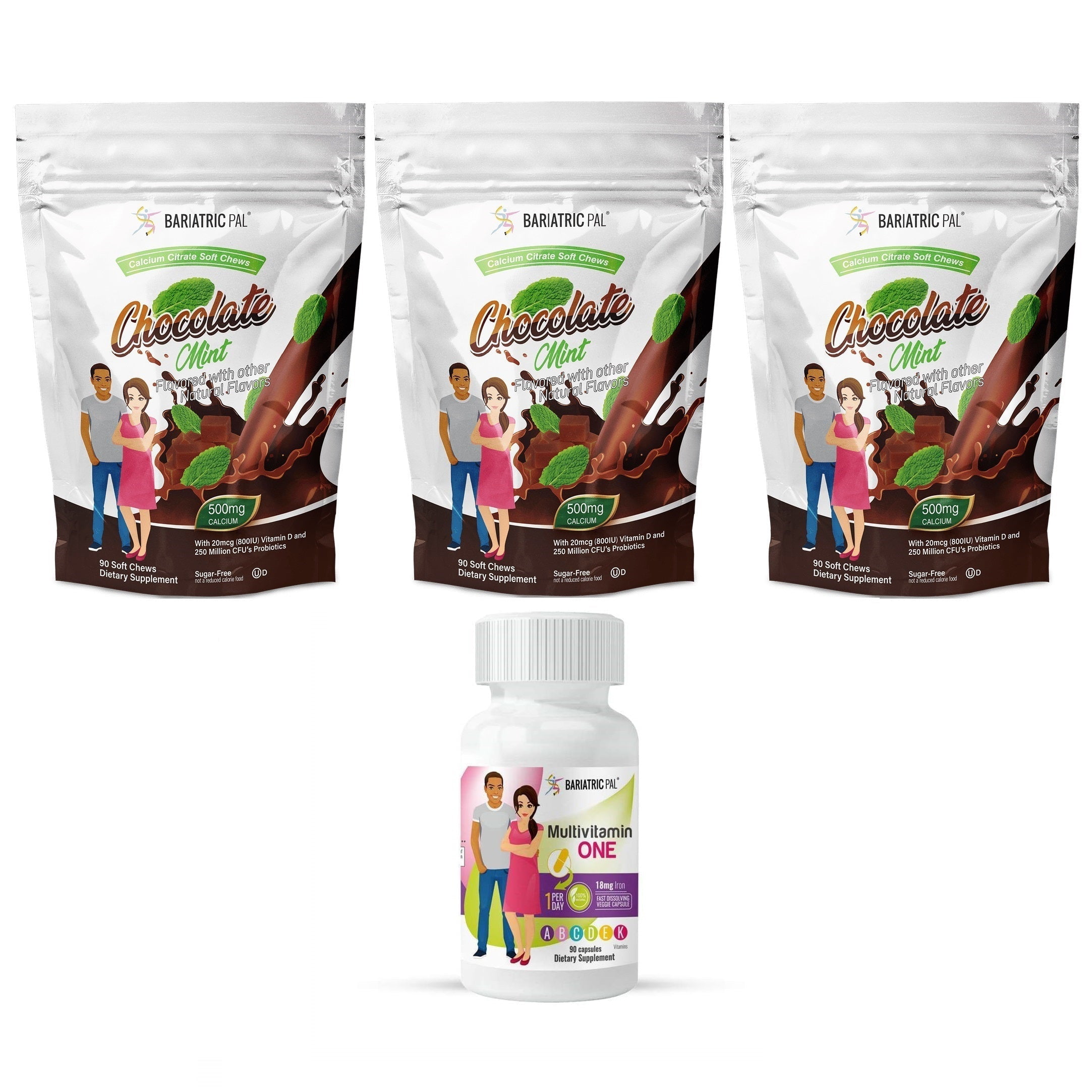 Duodenal Switch Vitamin Pack - Capsules Size: 3-Month Supply, BariatricPal Multivitamin ONE: Capsule with 18mg Iron, BariatricPal Calcium Citrate Soft Chews: Chocolate Mint