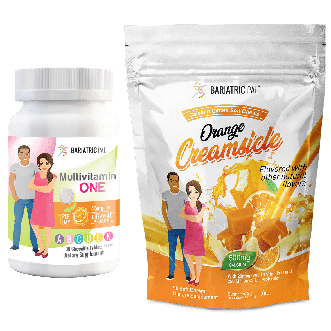 Duodenal Switch Vitamin Pack - Chewables Size: 1-Month Supply, BariatricPal Multivitamin ONE: Orange Citrus Chewable with 45mg Iron, BariatricPal Calcium Citrate Soft Chews: Orange Creamsicle