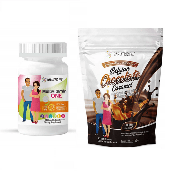 Duodenal Switch Vitamin Pack - Chewables Size: 1-Month Supply, BariatricPal Multivitamin ONE: Orange Citrus Chewable - Iron Free, BariatricPal Calcium Citrate Soft Chews: Belgian Chocolate Caramel