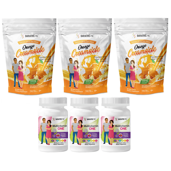 Duodenal Switch Vitamin Pack - Chewables Size: 3-Month Supply, BariatricPal Multivitamin ONE: Mixed Berry Chewable - Iron Free, BariatricPal Calcium Citrate Soft Chews: Orange Creamsicle