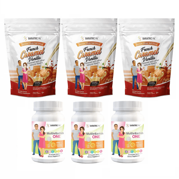 Duodenal Switch Vitamin Pack - Chewables Size: 3-Month Supply, BariatricPal Multivitamin ONE: Orange Citrus Chewable with 45mg Iron, BariatricPal Calcium Citrate Soft Chews: French Caramel Vanilla