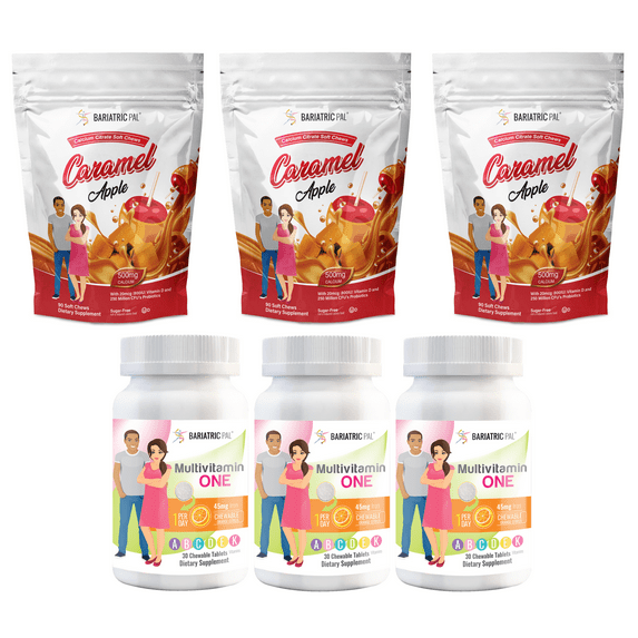 Duodenal Switch Vitamin Pack - Chewables Size: 3-Month Supply, BariatricPal Multivitamin ONE: Orange Citrus Chewable with 45mg Iron, BariatricPal Calcium Citrate Soft Chews: Caramel Apple