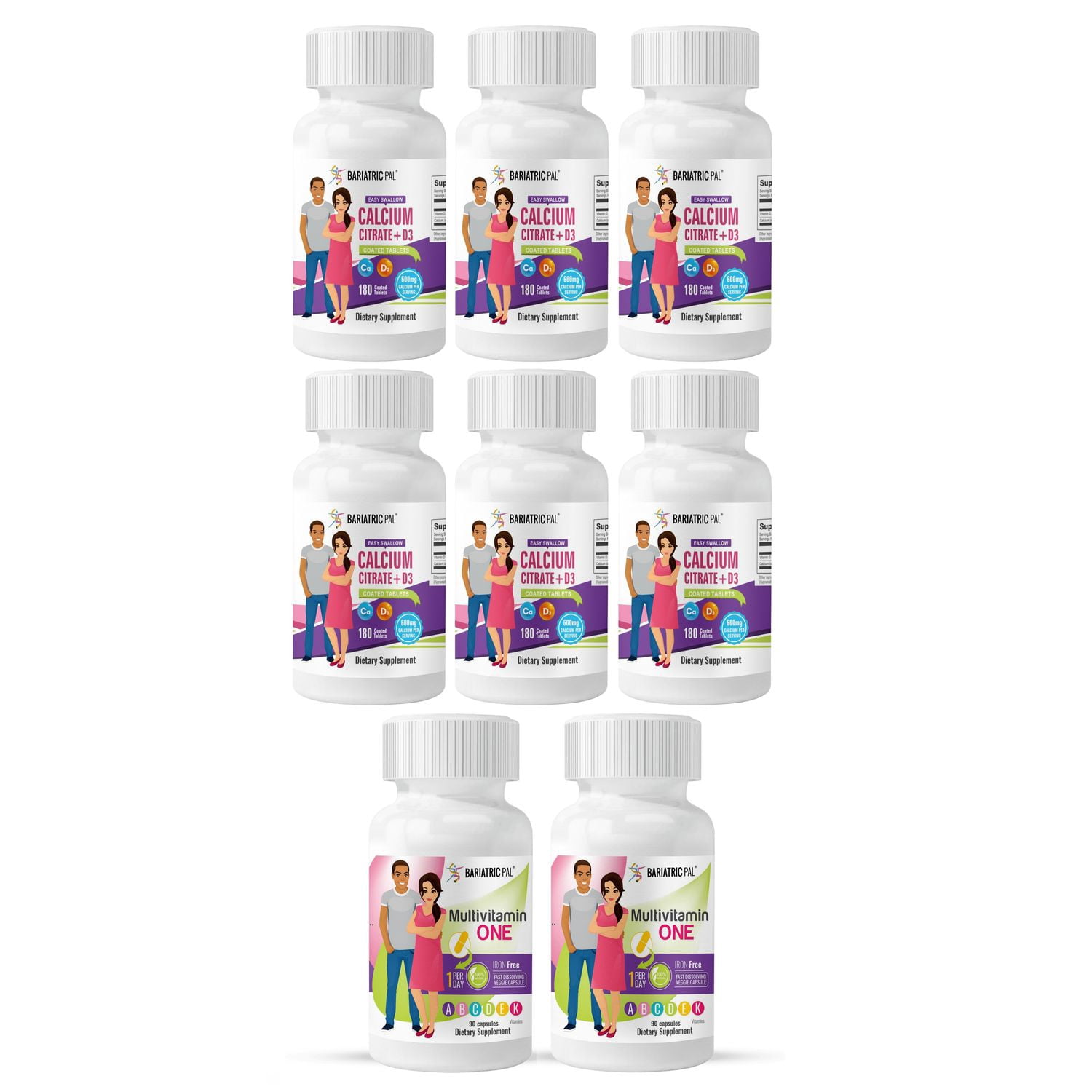 Duodenal Switch Vitamin Pack - Tablets BariatricPal Multivitamin ONE & BariatricPal Easy Swallow Calcium Citrate and D3 Coated Tablets: Capsule - Iron Free, Size: 180-Day Supply