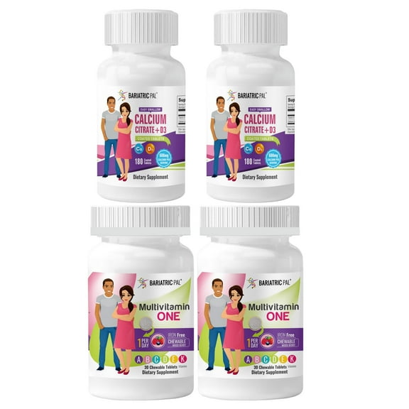 Duodenal Switch Vitamin Pack - Tablets BariatricPal Multivitamin ONE & BariatricPal Easy Swallow Calcium Citrate and D3 Coated Tablets: Mixed Berry Chewable - Iron Free, Size: 60-Day Supply