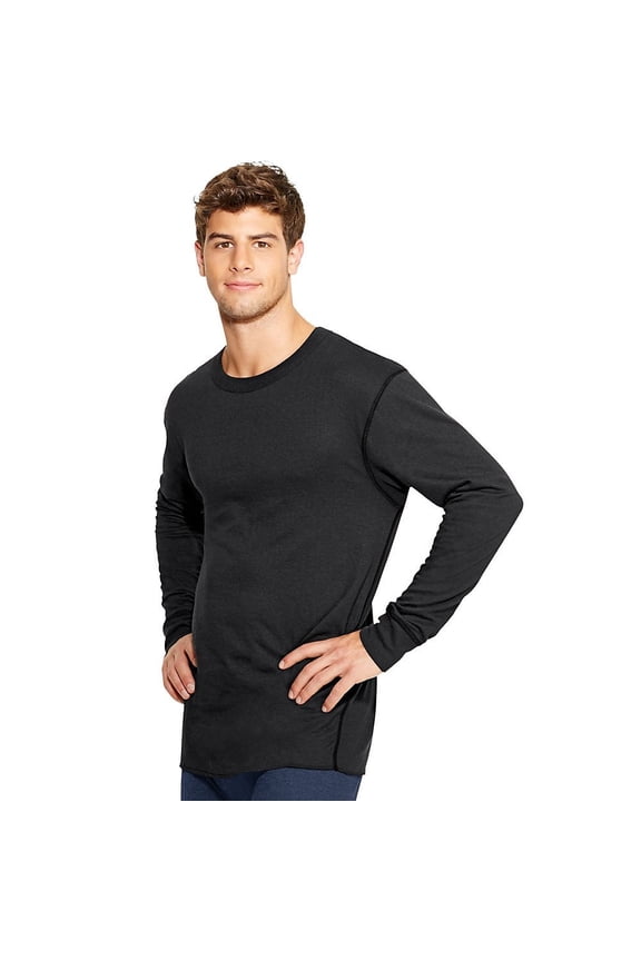 Men's Mid-Weight Wicking Crew Neck Top, Black, Medium