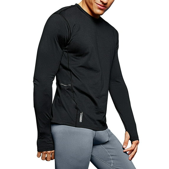 Duofold Mens Varitherm Brushed Back Long Sleeve Crew, XL, Black