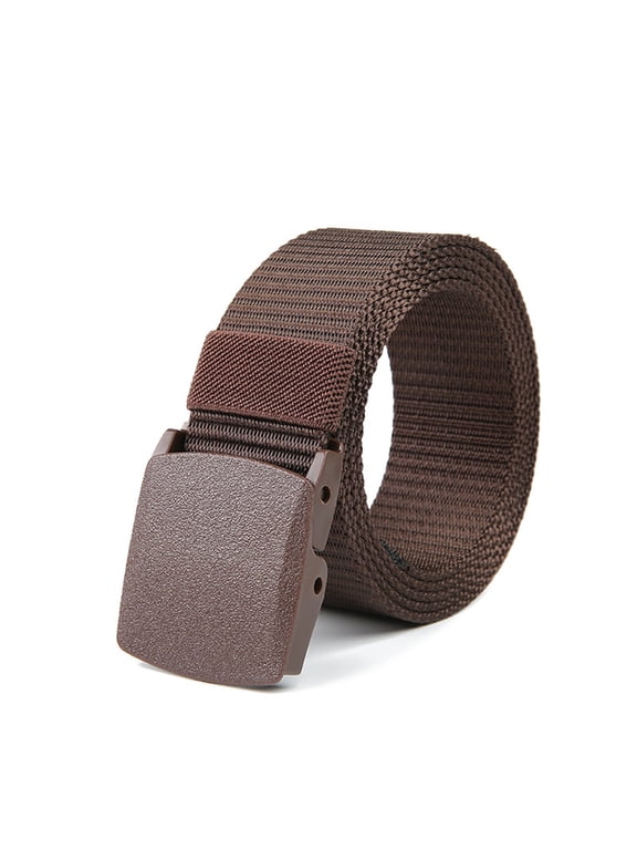 1 Pack Nylon Belts for Men Military Plastic Belts for Men Adjustable No Holes Canvas Web Belt Outdoor Coffee