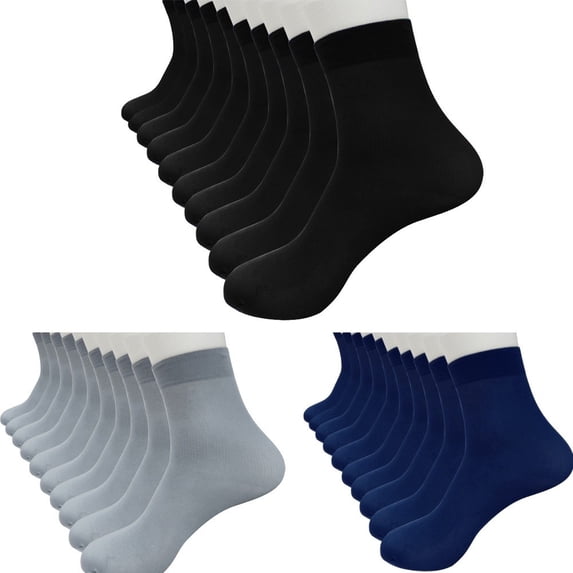 Duoif 10 Pairs Mens Sheer Socks Mens Ultra Thin Dress Socks Sheer Business Socks Soft Nylon Work Trouser Mid Calf Dark Blue