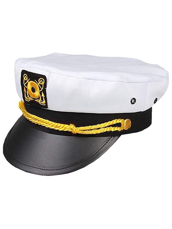 Adult Yacht Captain Hat for Men Women Accessories Headwear Hats (White) Adjustable White Sailor Captain Snapback Cap for Adults Boat Captain Dress up Hat White